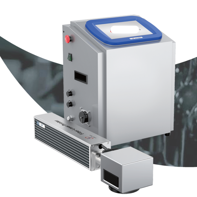 Laboratory instrument with a gray main unit, blue handle on top, red emergency button, and two attached processing modules.